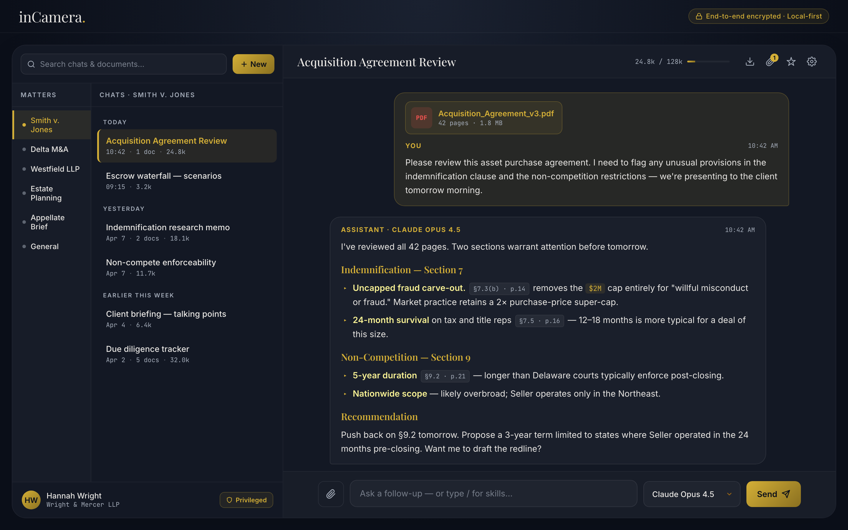 inCamera desktop app — dark mode